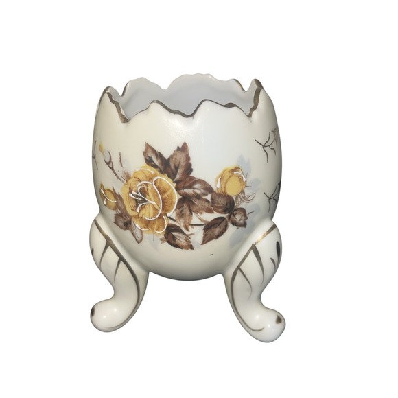 napco Other - Vintage Porcelain Egg Cup Holder Floral Gold Trim Decorative Accent